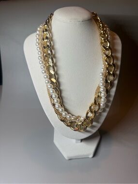 Anthropologie Gold Chain and Pearl Statement Necklace